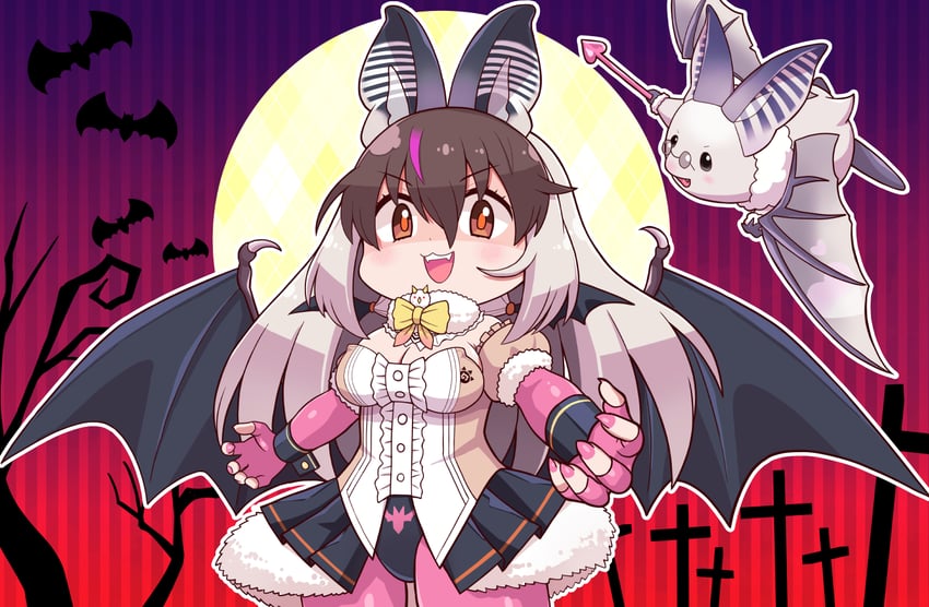 brown long-eared bat and poporu (kemono friends and 1 more) drawn by rakugaki_arai