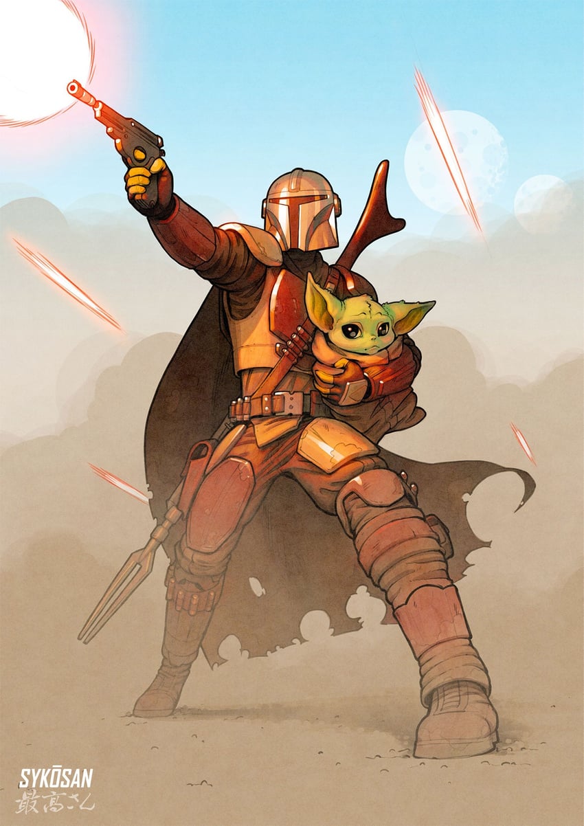 grogu and din djarin (star wars and 1 more) drawn by sykosan