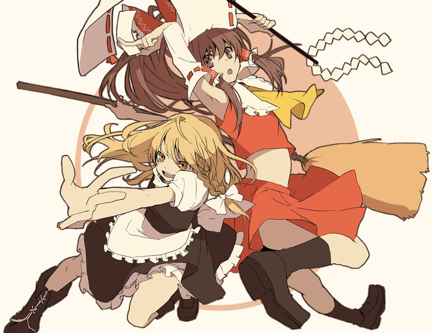 hakurei reimu and kirisame marisa (touhou) drawn by hirasaka_ine