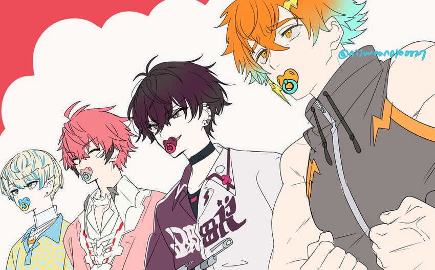 usami rito, saiki ittetsu, hibachi mana, and akagi wen (nijisanji) drawn by ninahachi
