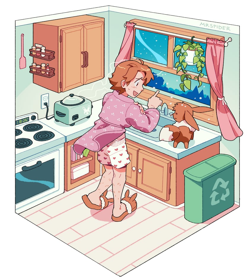 eevee and bill (pokemon and 1 more) drawn by fourleafisland