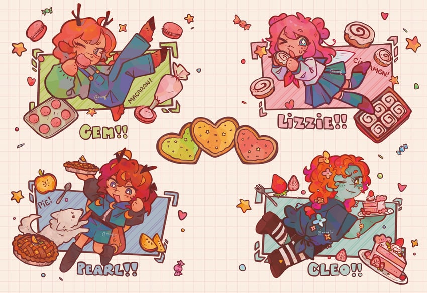 pearlescentmoon, geminitay, ldshadowlady, zombiecleo, and tilly (minecraft youtube and 2 more) drawn by finch_(axoqi)