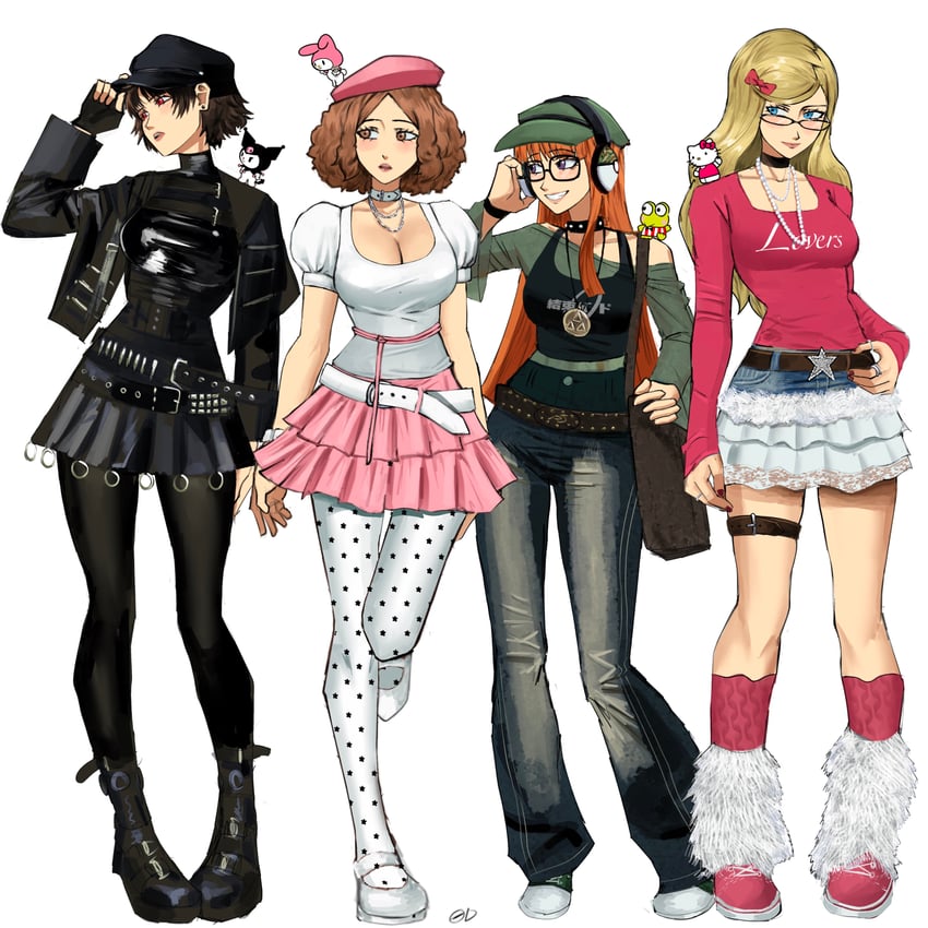takamaki anne, sakura futaba, niijima makoto, hello kitty, okumura haru, and 3 more (persona and 5 more) drawn by chaosoded