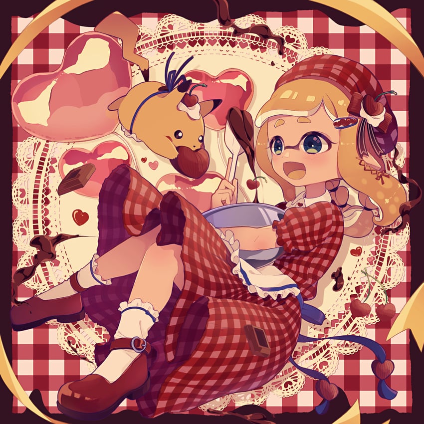 inkling player character, pikachu, and inkling girl (pokemon and 1 more) drawn by minamo_(trr)
