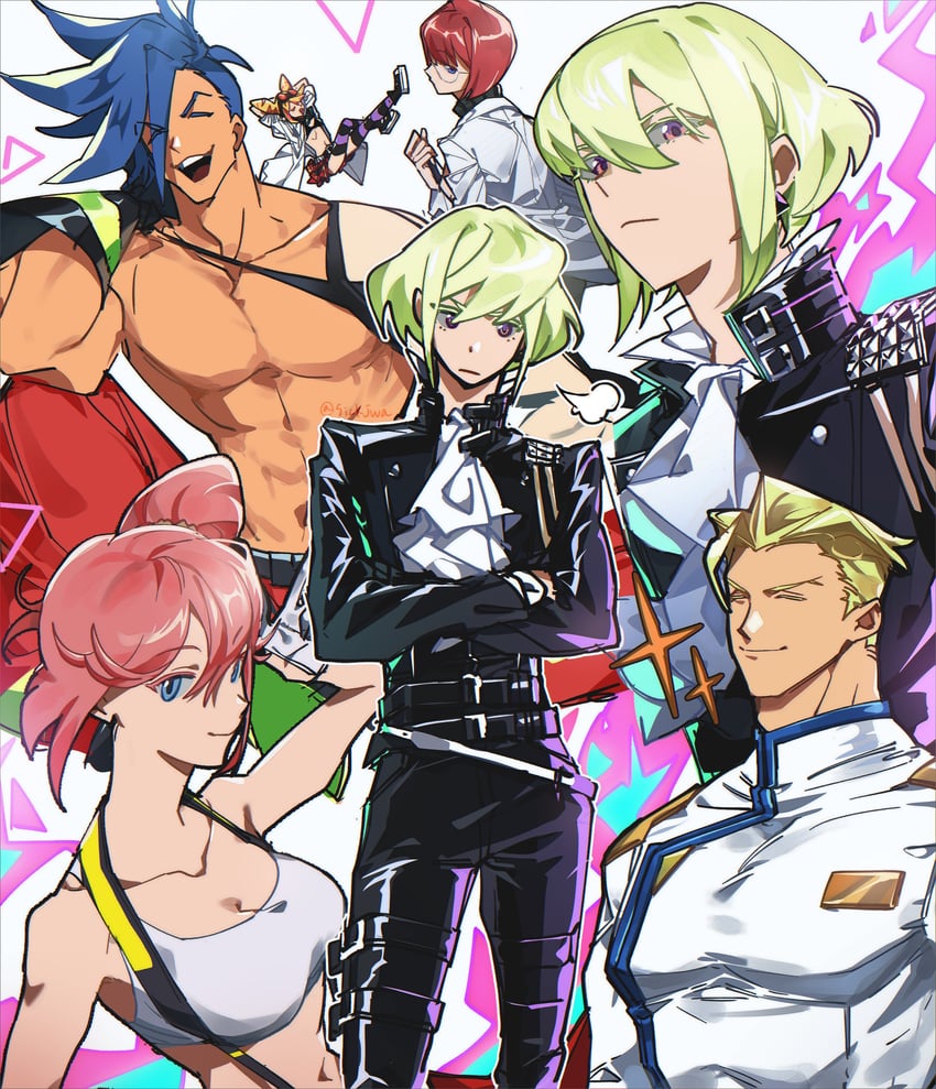 lio fotia, galo thymos, kray foresight, aina ardebit, lucia fex, and 1 more (promare) drawn by sickjwa