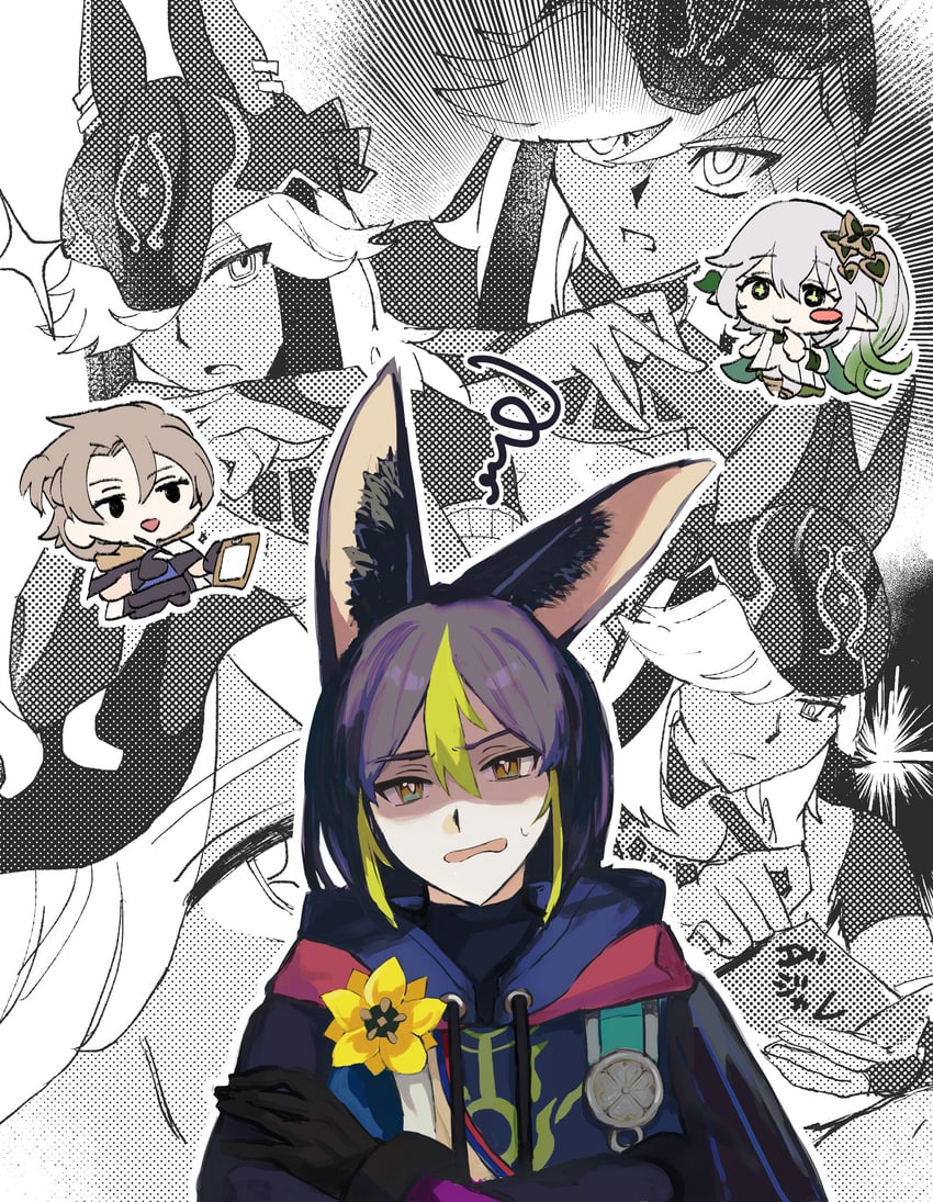 nahida, tighnari, albedo, and cyno (genshin impact and 1 more) drawn by tamayadayo