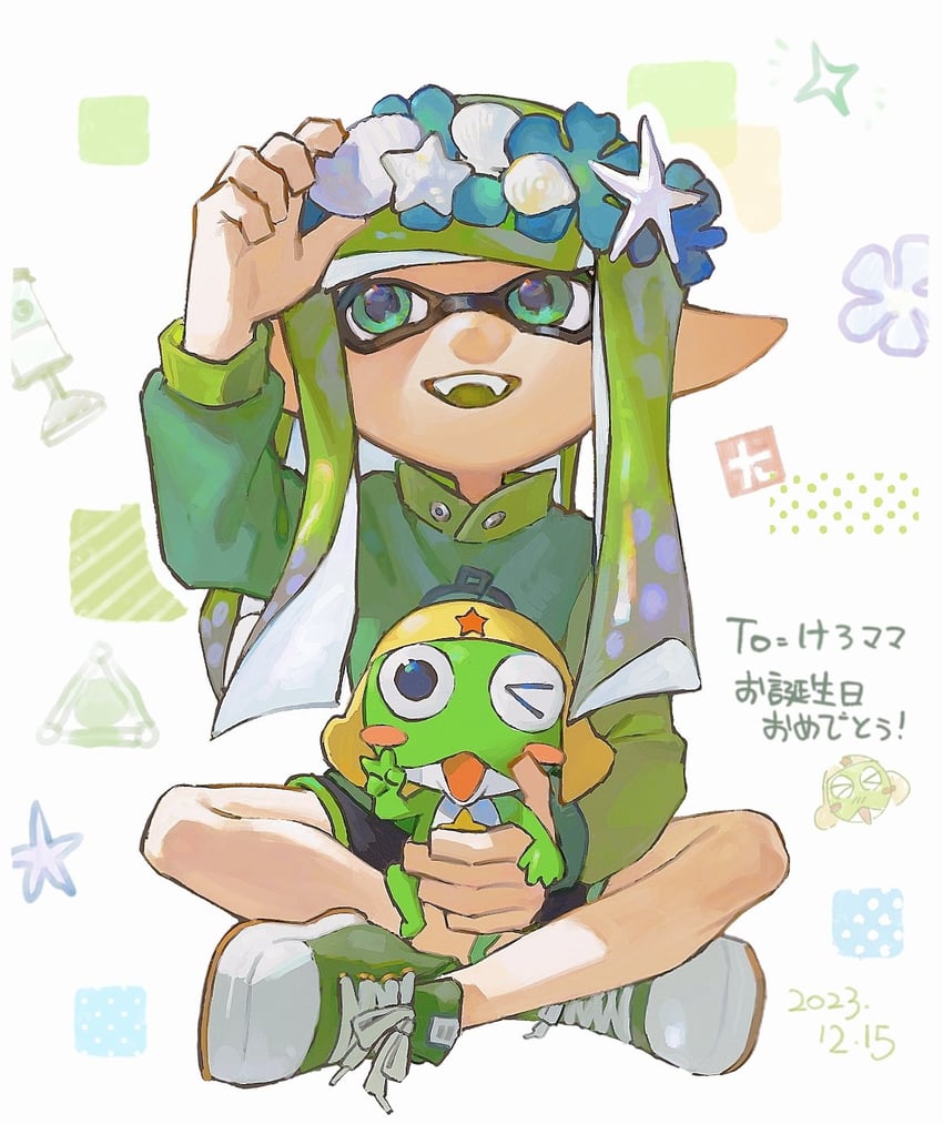 inkling player character, inkling girl, and keroro (splatoon and 1 more) drawn by miko_(15476997)