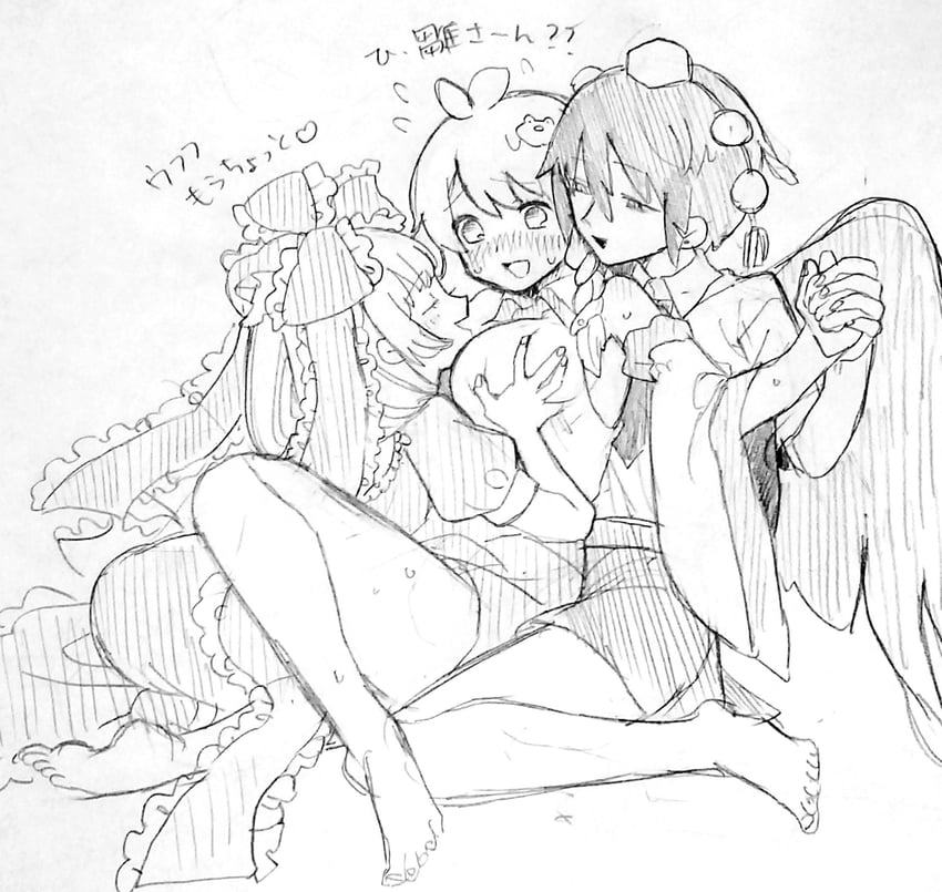 kochiya sanae, shameimaru aya, and kagiyama hina (touhou) drawn by whoru