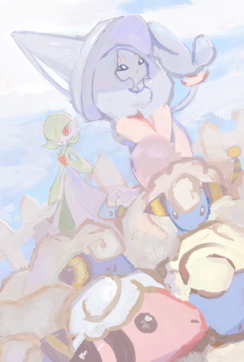 gardevoir, hatterene, mareep, and flaaffy (pokemon) drawn by aomidori_iro