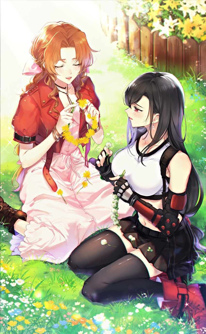 tifa lockhart and aerith gainsborough (final fantasy and 2 more) drawn by shi3ashi3a