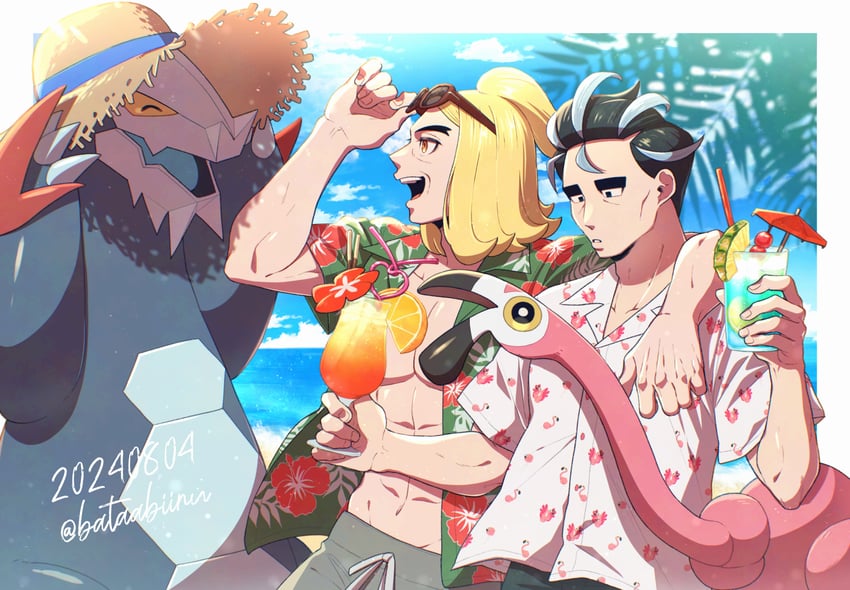larry, hassel, flamigo, and baxcalibur (pokemon and 1 more) drawn by batabiru