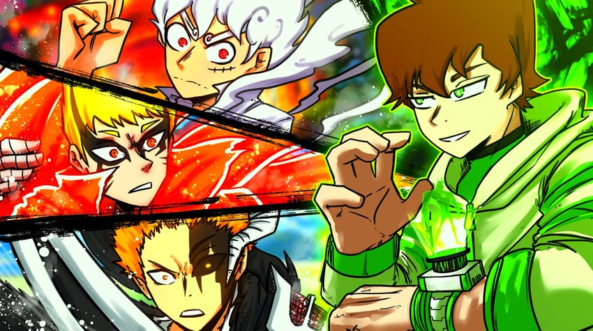 monkey d. luffy, uzumaki naruto, kurosaki ichigo, ben tennyson, and alien x (one piece and 6 more) drawn by tylearn
