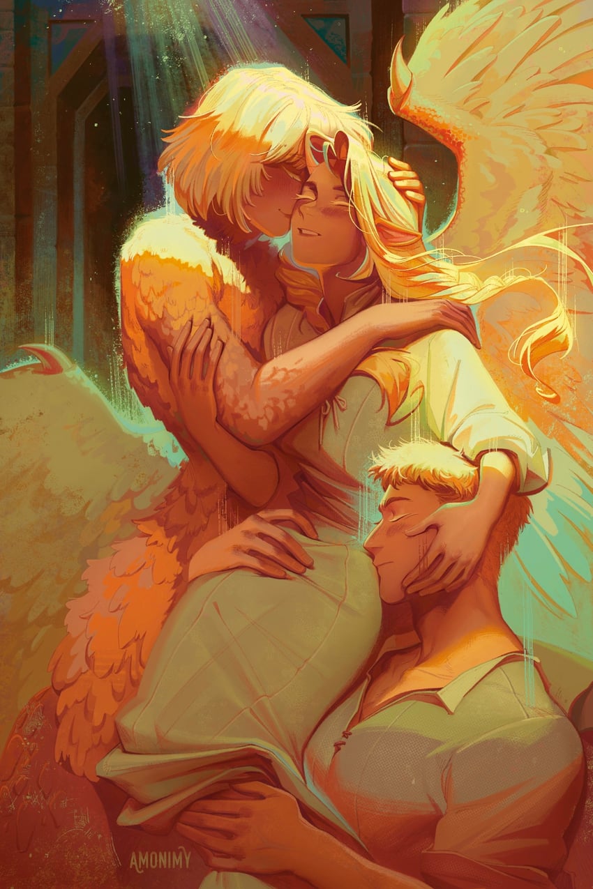 marcille donato, falin touden, and laios touden (dungeon meshi) drawn by amonimy