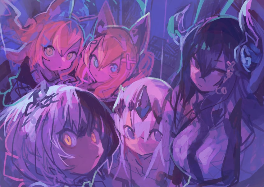 shiori novella, nerissa ravencroft, fuwawa abyssgard, mococo abyssgard, and koseki bijou (hololive and 1 more) drawn by kaamin_(mariarose753)