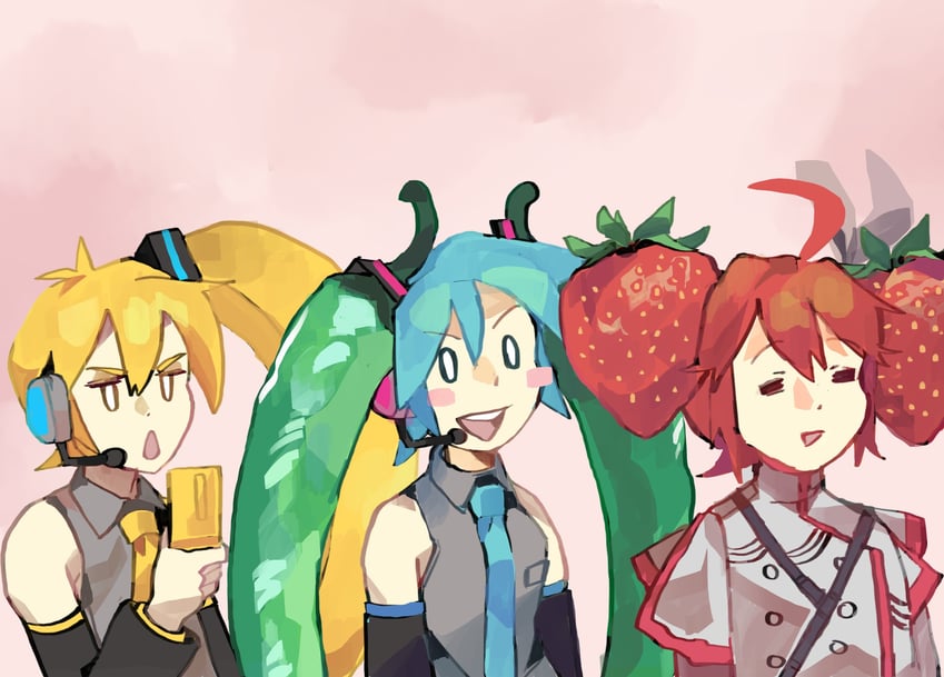 hatsune miku, kasane teto, and akita neru (vocaloid and 3 more) drawn by damy_ql