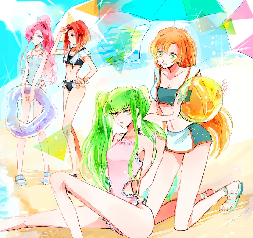 c.c., kouzuki kallen, euphemia li britannia, and shirley fenette (code geass) drawn by ilohasvio