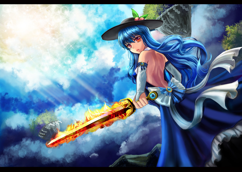 hinanawi tenshi (touhou) drawn by uemura_shun
