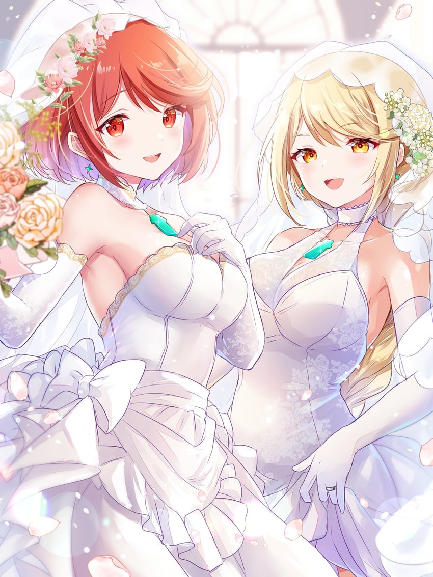 pyra and mythra (xenoblade chronicles and 1 more) drawn by ui_frara