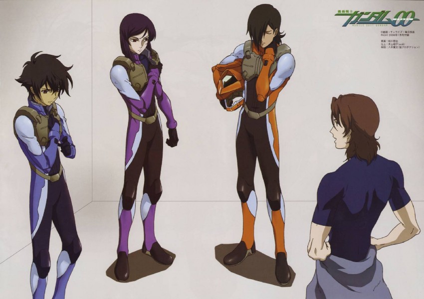 tieria erde, setsuna f. seiei, lockon stratos, and allelujah haptism (gundam and 1 more) drawn by matsukawa_tetsuya
