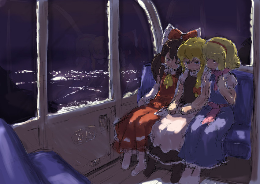 hakurei reimu, kirisame marisa, and alice margatroid (touhou) drawn by randou