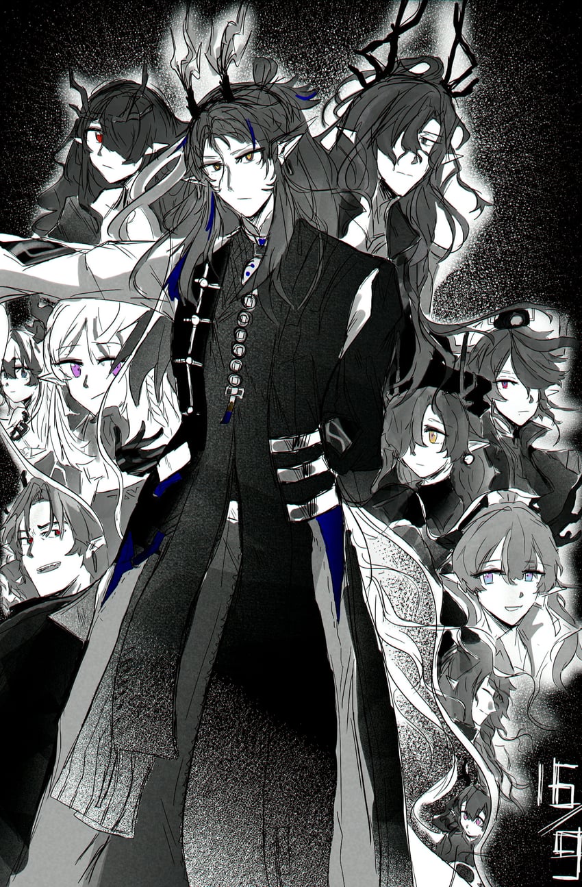 shu, dusk, nian, ling, chongyue, and 3 more (arknights) drawn by eccmand