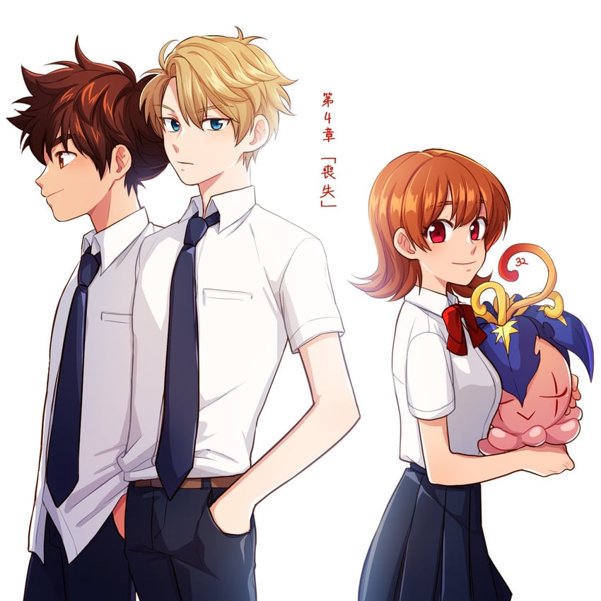 yagami taichi, ishida yamato, and pyocomon (digimon and 1 more) drawn by bean32