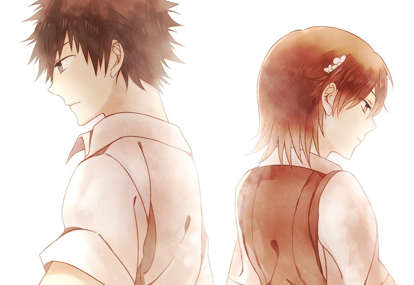 misaka mikoto and kamijou touma (toaru majutsu no index and 1 more) drawn by srung