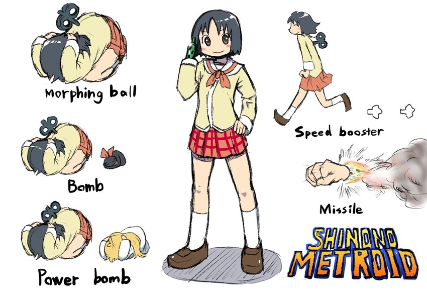 shinonome nano, professor shinonome, and sakamoto (metroid and 1 more) drawn by kamiyama_kenta