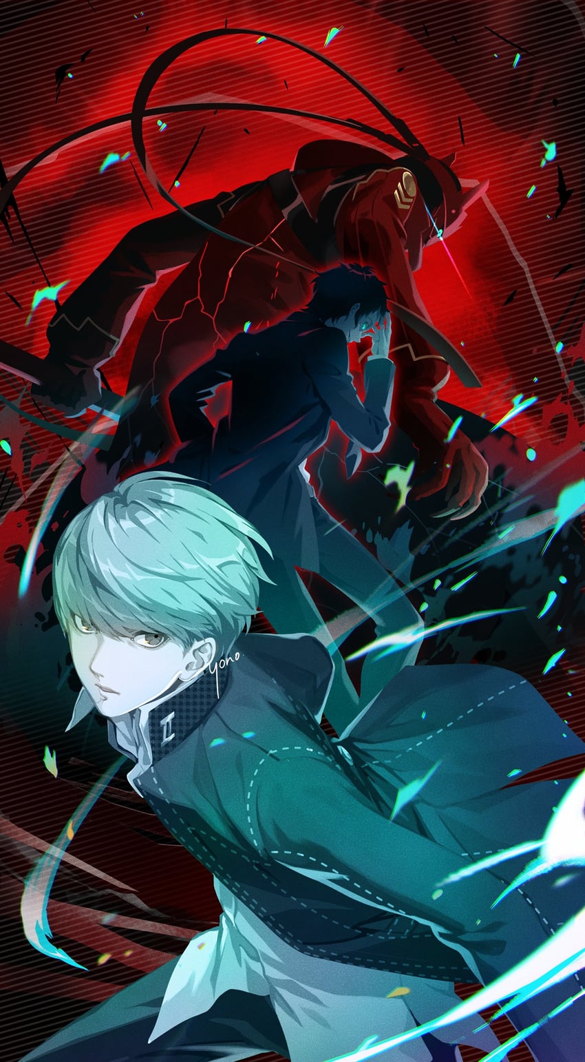 narukami yu, adachi tooru, and magatsu izanagi (persona and 1 more) drawn by yono_999