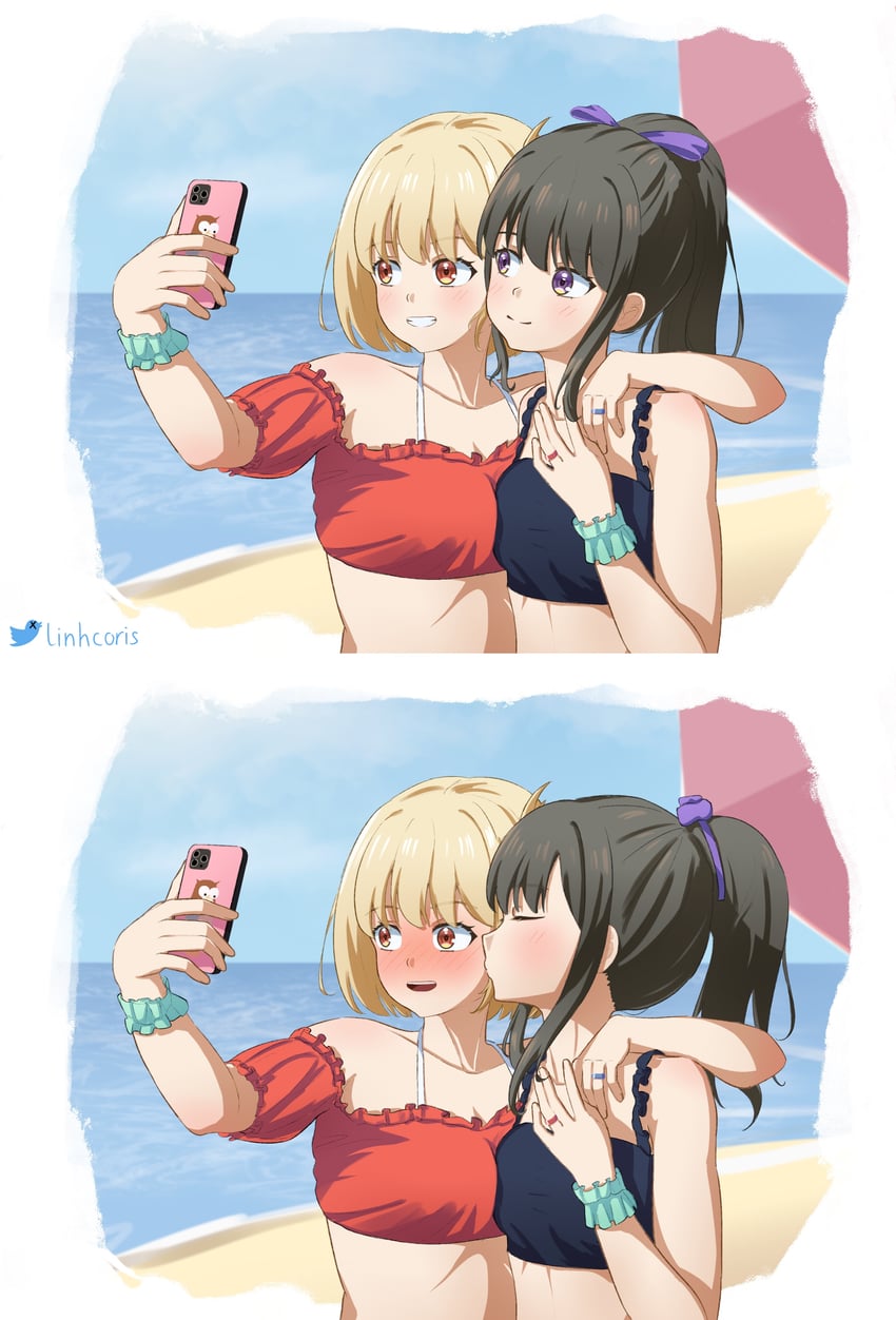 nishikigi chisato and inoue takina (lycoris recoil) drawn by linhcoris