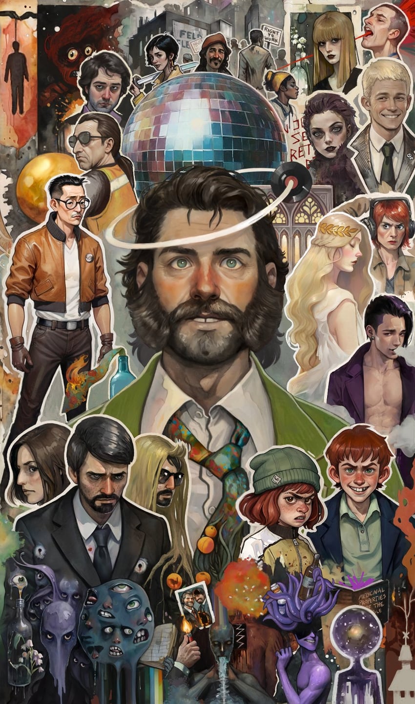 kim kitsuragi, harry du bois, jean vicquemare, horrific necktie, judit minot, and 20 more (disco elysium) drawn by dornkaitlyn