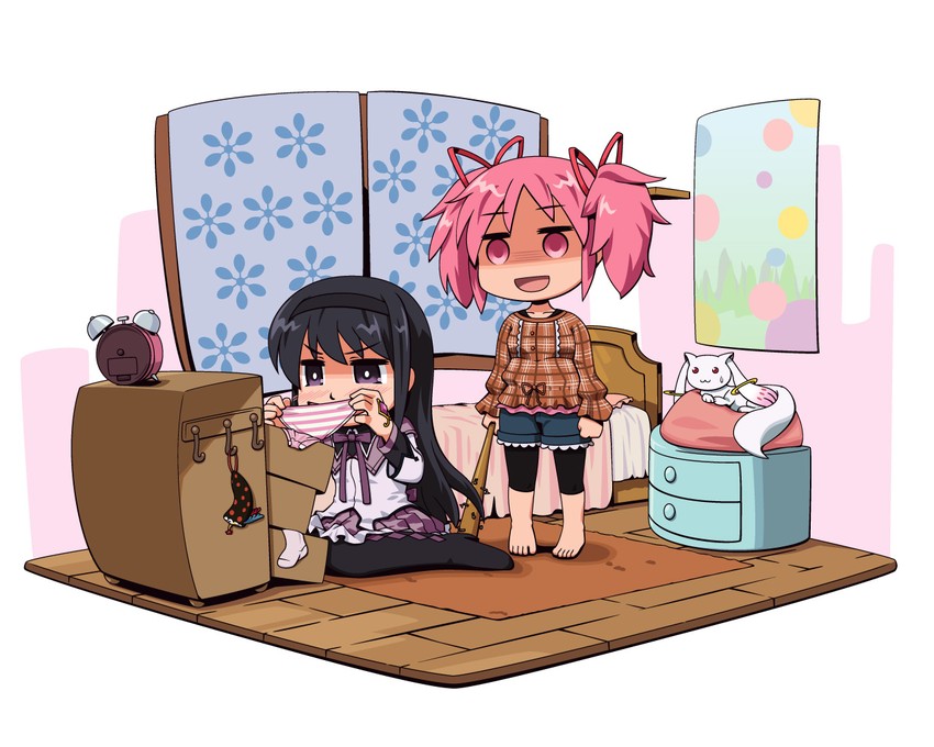 akemi homura, kaname madoka, kyubey, and charlotte (mahou shoujo madoka magica) drawn by aka-kabuto_no_gema