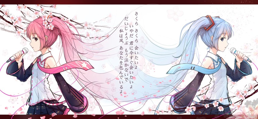 hatsune miku and sakura miku (vocaloid) drawn by byakuya_reki