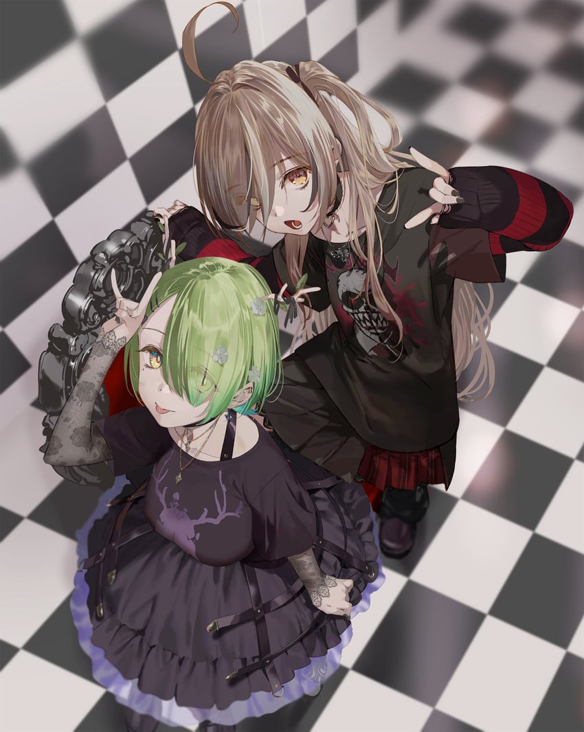 nanashi mumei and ceres fauna (hololive and 1 more) drawn by pako_(pakosun)