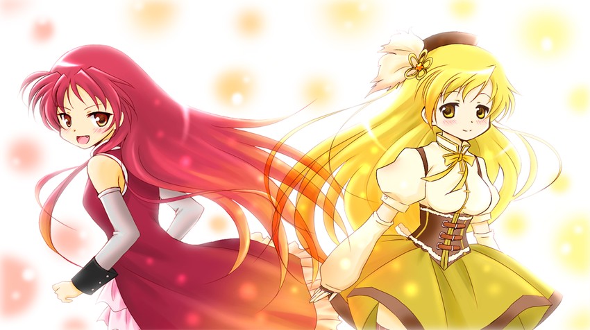 sakura kyoko and tomoe mami (mahou shoujo madoka magica) drawn by moon_777