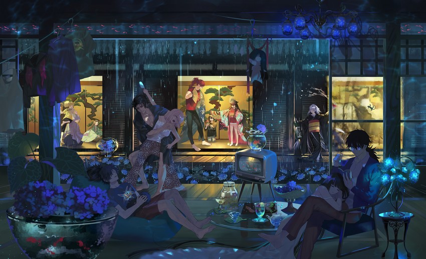 okita souji, oda nobunaga, oda nobukatsu, nagao kagetora, oryou, and 7 more (fate and 2 more) drawn by warabi_tama
