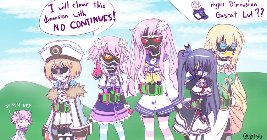 neptune, noire, nepgear, blanc, vert, and 5 more (neptune and 2 more) drawn by kiiyodex