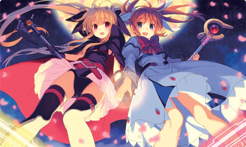 fate testarossa, takamachi nanoha, raising heart, and bardiche (lyrical nanoha and 1 more) drawn by yashiro_seika