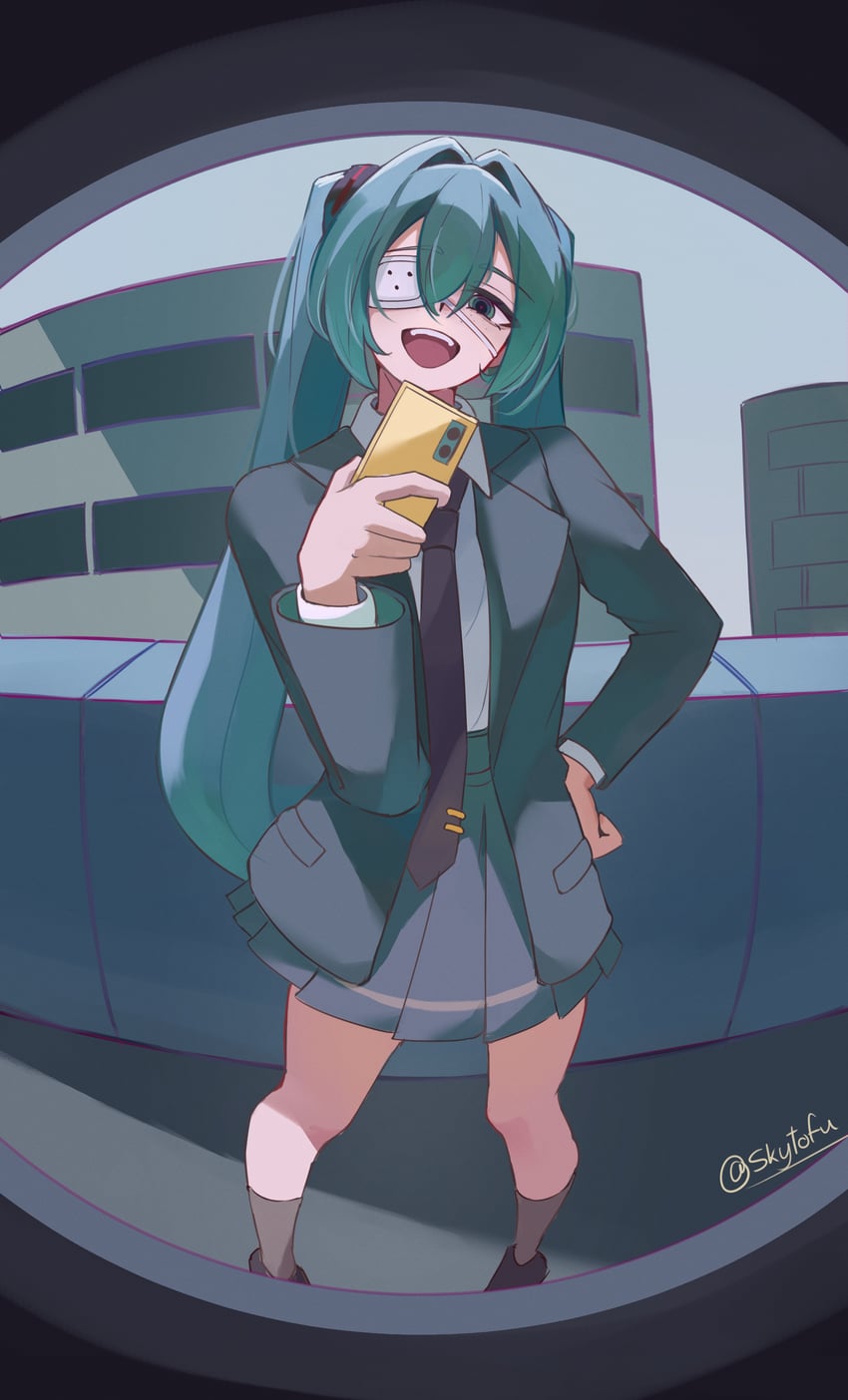 hatsune miku (vocaloid and 1 more) drawn by skytofu