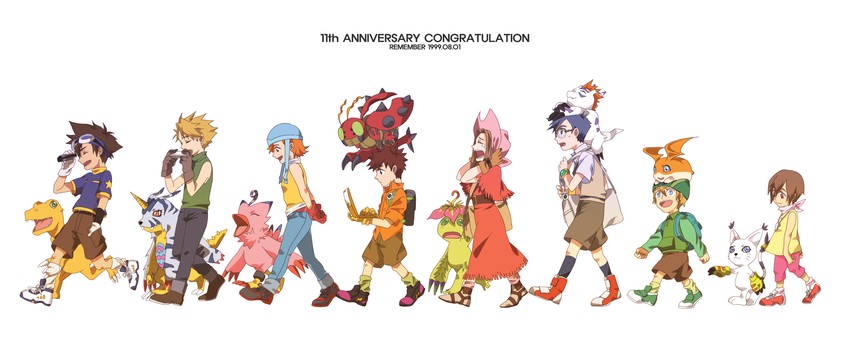 yagami hikari, yagami taichi, tailmon, agumon, tachikawa mimi, and 11 more (digimon and 1 more) drawn by uzumaki_naruto_zipper