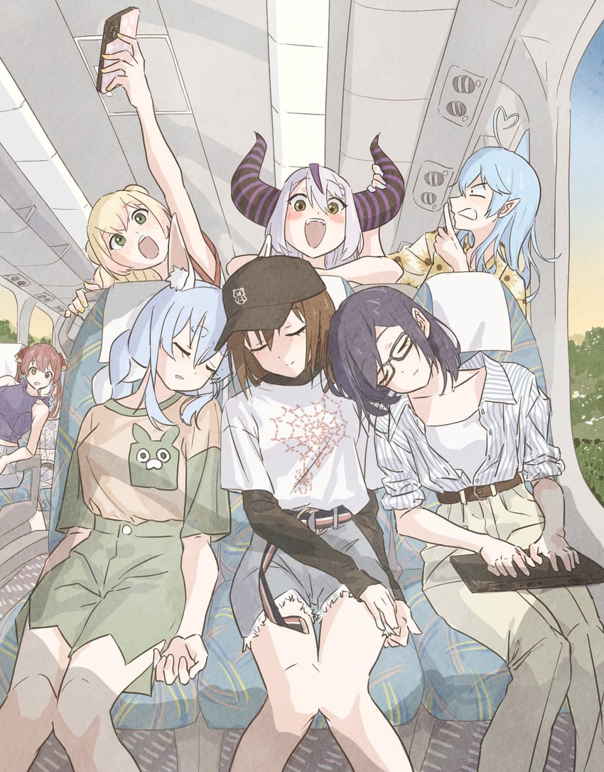 houshou marine, usada pekora, yukihana lamy, la+ darknesss, momosuzu nene, and 2 more (hololive) drawn by tauyoshi728