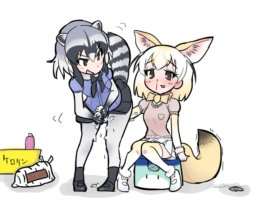 common raccoon, fennec, lucky beast, plains zebra, and savanna striped giant slug (kemono friends and 1 more) drawn by rogubo