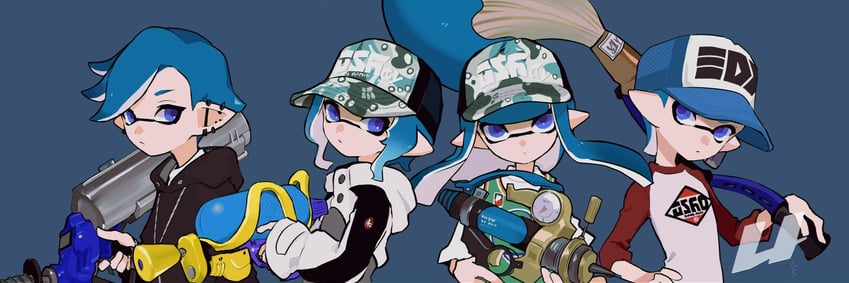 inkling player character, inkling girl, and inkling boy (splatoon) drawn by imaikuy0