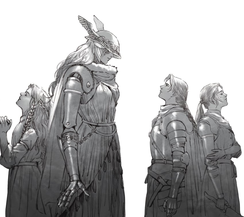 malenia blade of miquella, tarnished, miquella, and millicent (elden ring) drawn by grnfluorescent