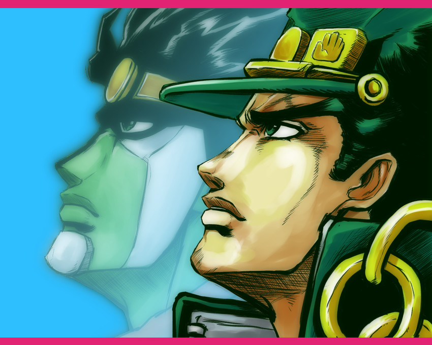 kujo jotaro and star platinum (jojo no kimyou na bouken and 1 more) drawn by takeyasuz