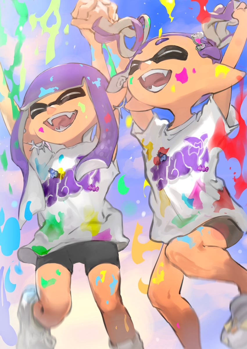 inkling player character and inkling girl (splatoon and 1 more) drawn by ga4me4