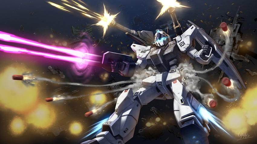 gundam alex, gm custom, and gm cannon ii (gundam and 2 more) drawn by siratori_(yy_203)
