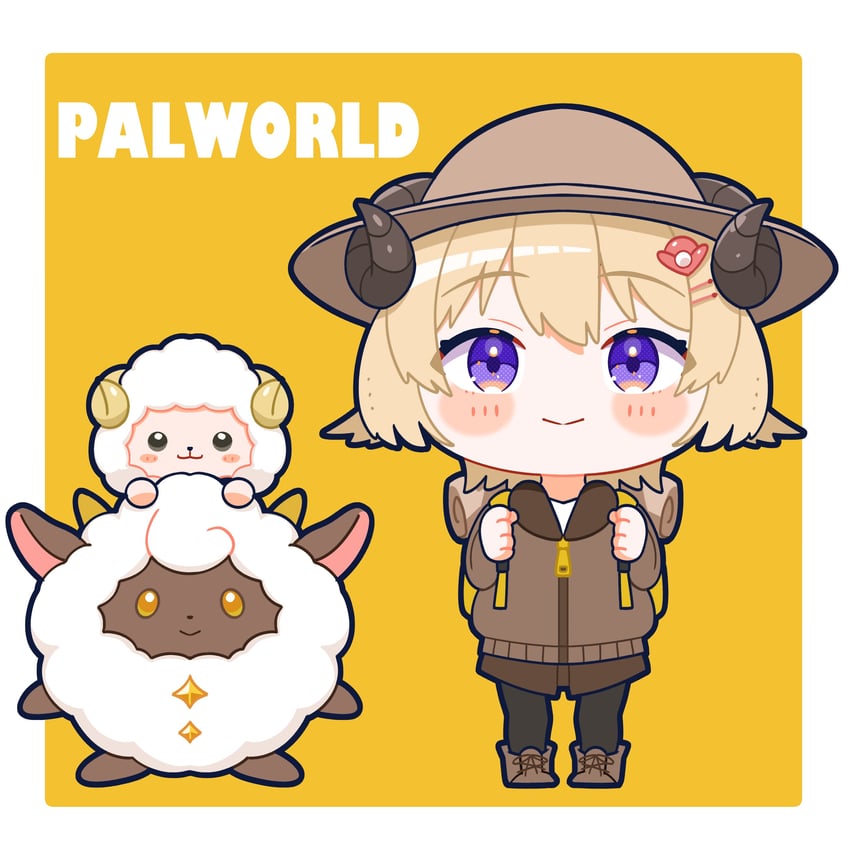 tsunomaki watame, watamate, and lamball (hololive and 1 more) drawn by hiruno_isu