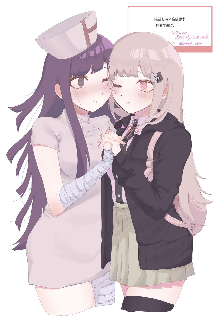 nanami chiaki, monokuma, and tsumiki mikan (danganronpa and 1 more) drawn by konaien_(hemogl_obin)