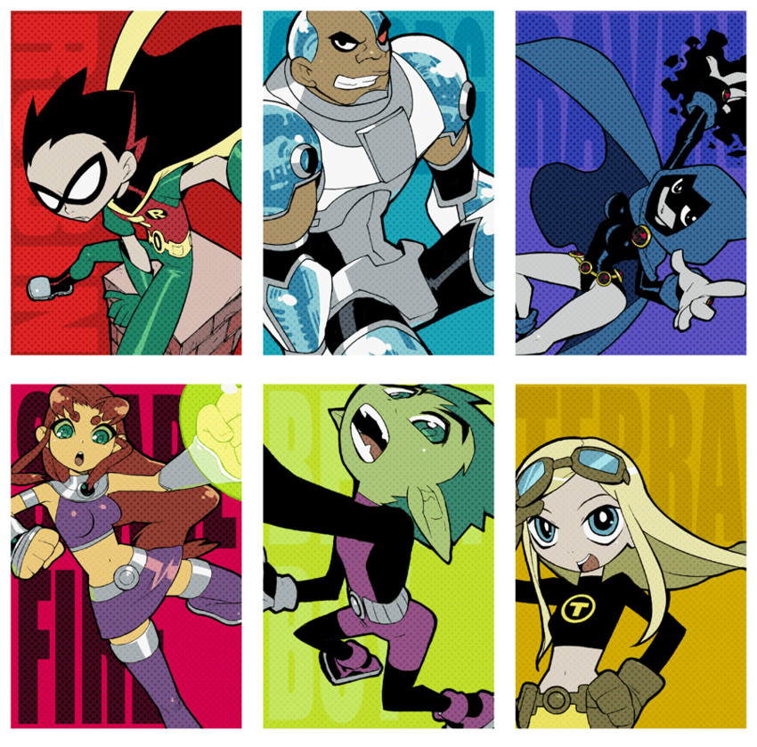raven, starfire, robin, dick grayson, beast boy, and 2 more (dc comics and 1 more) drawn by usshi
